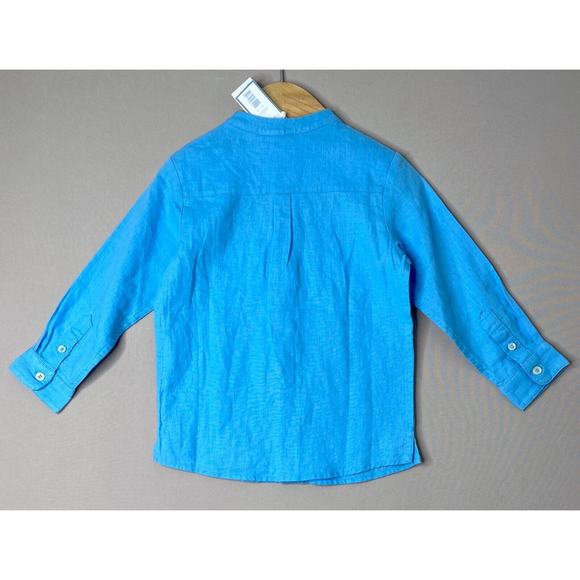 NWT Jacadi Sky Blue Band Collar Long Sleeve Button Up Linen Shirt Boys 3 Yrs - Picture 3 of 4